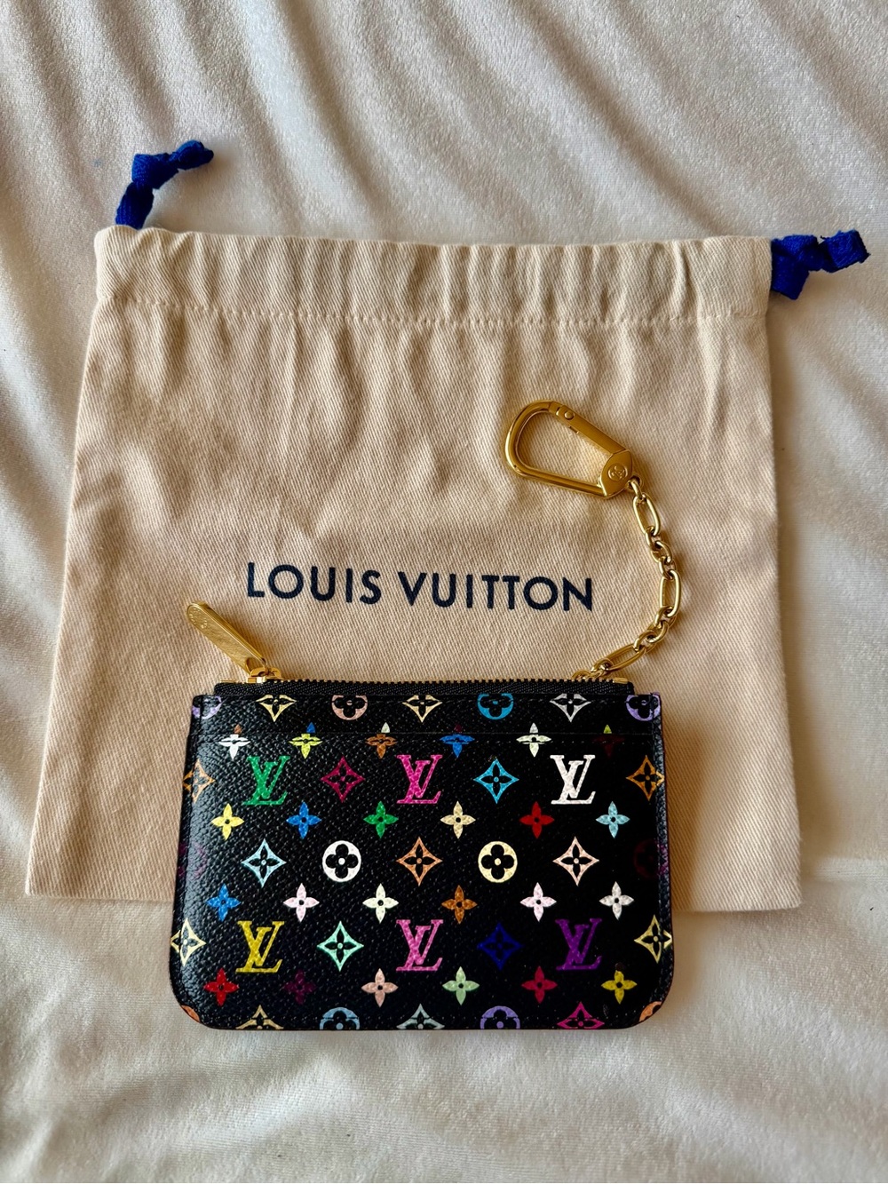 Louis Vuitton Black Multicolor Monogram Mini card Pouch with Gold key Chain